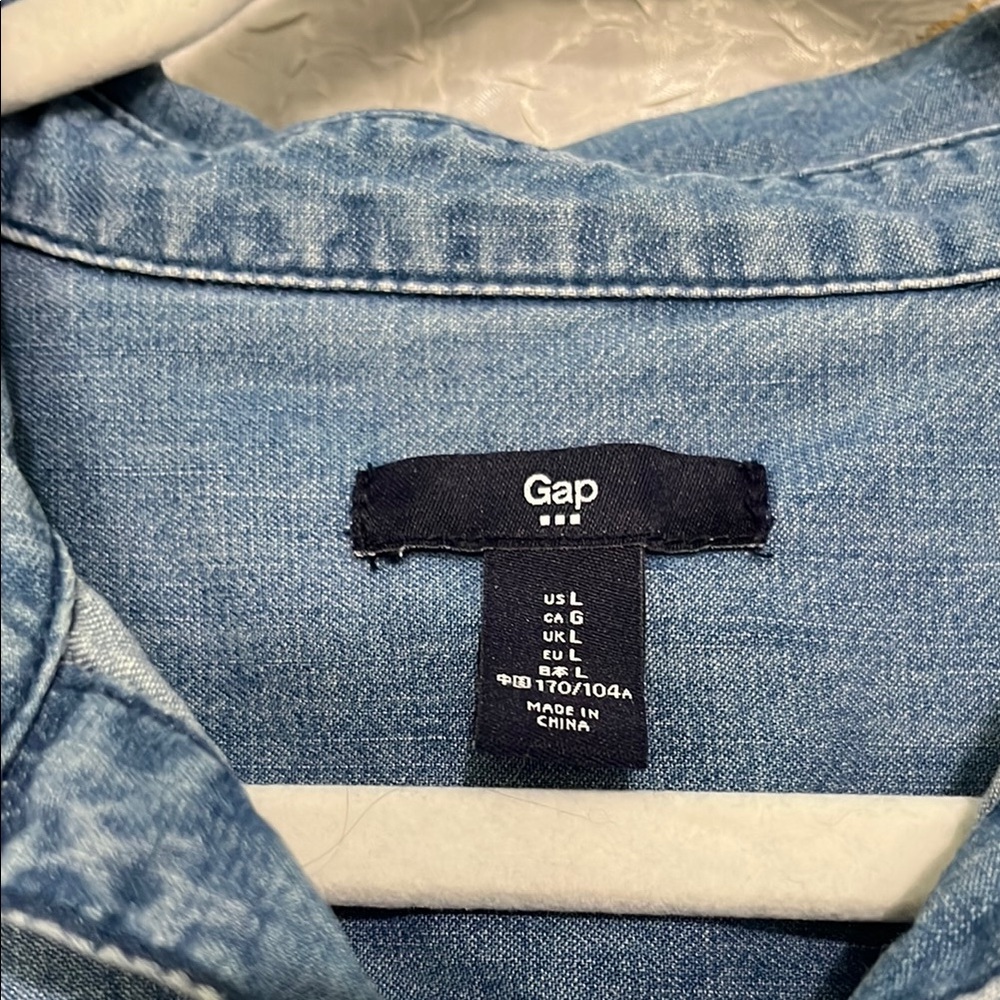 GAP Blue Buttoned Mini Dress with Notched Collar - Picture 2 of 8